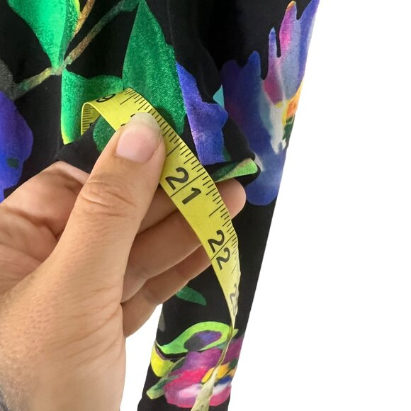 Susan Graver Black Multicolor Floral Long Sleeve A Line Midi Dress Medium - Picture 9 of 11